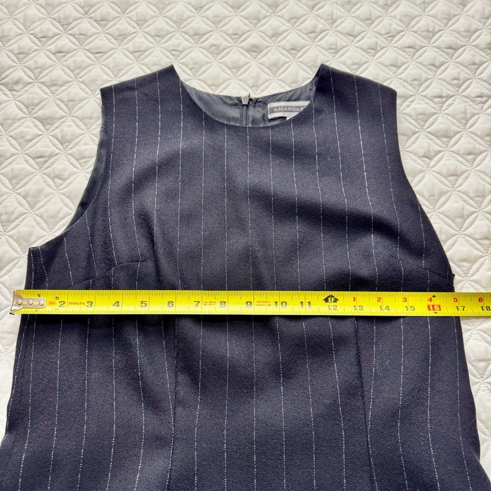 Amanda Smith 100% Pure Wool Navy Blue White Stripe Sheath Sleeveless Dress Sz 8 - Picture 13 of 15